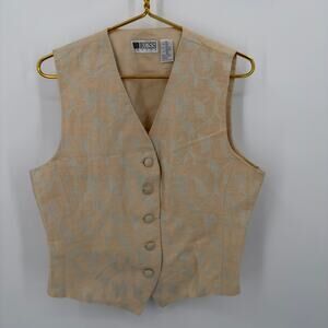 Russ Petite Linen Blend Vest Beige Floral Jacquard 12P